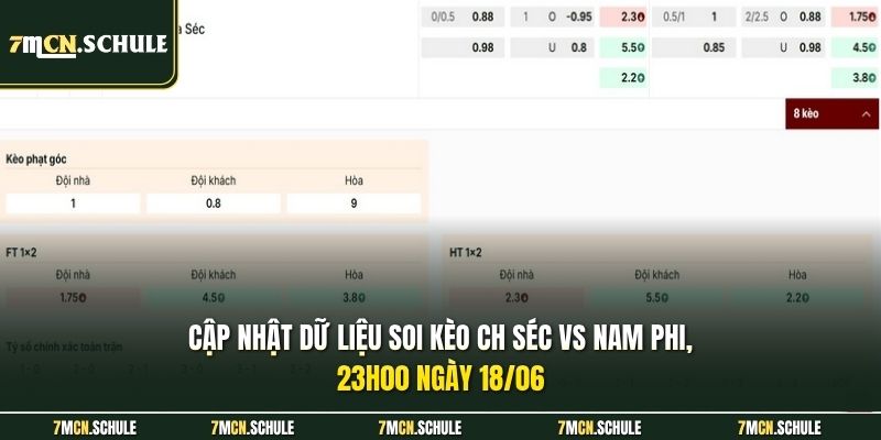 Cập nhật dữ liệu soi kèo CH Séc vs Nam Phi, 23h00 ngày 18/06